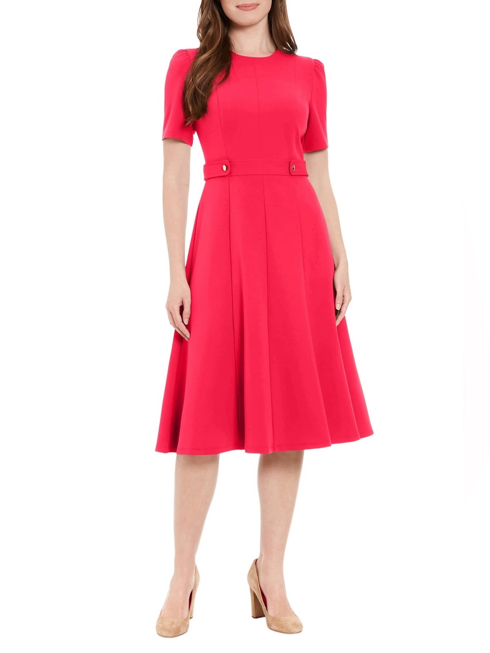 London Times Bright red rose Fit-and-Flare Midi Dress